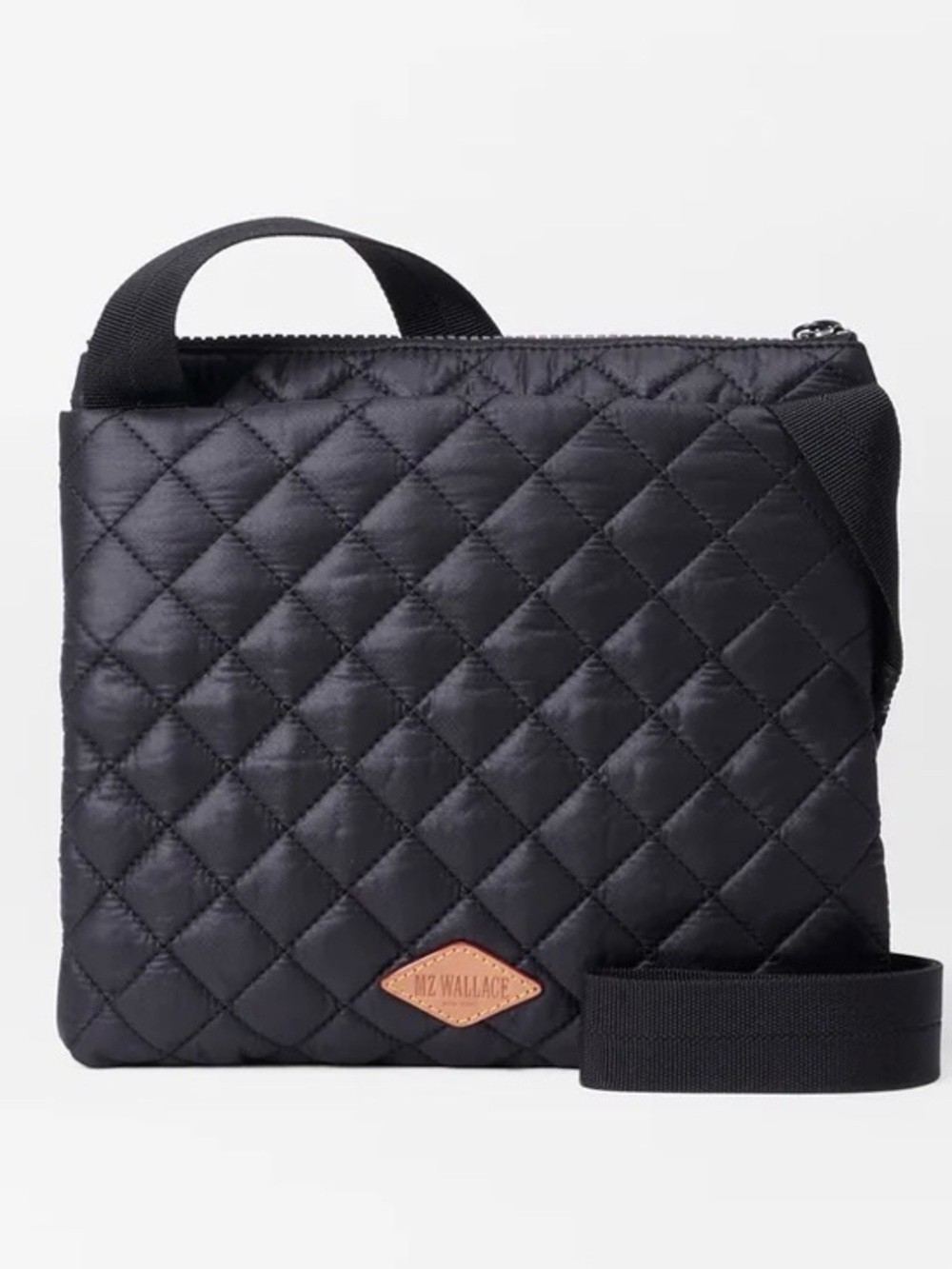 MZ Wallace Metro Flat Crossbody Bag — Black Quilted Nylon